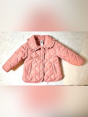 Little Me Quilted Pink Ruffle-Trim Puffer Jacket size 12M
